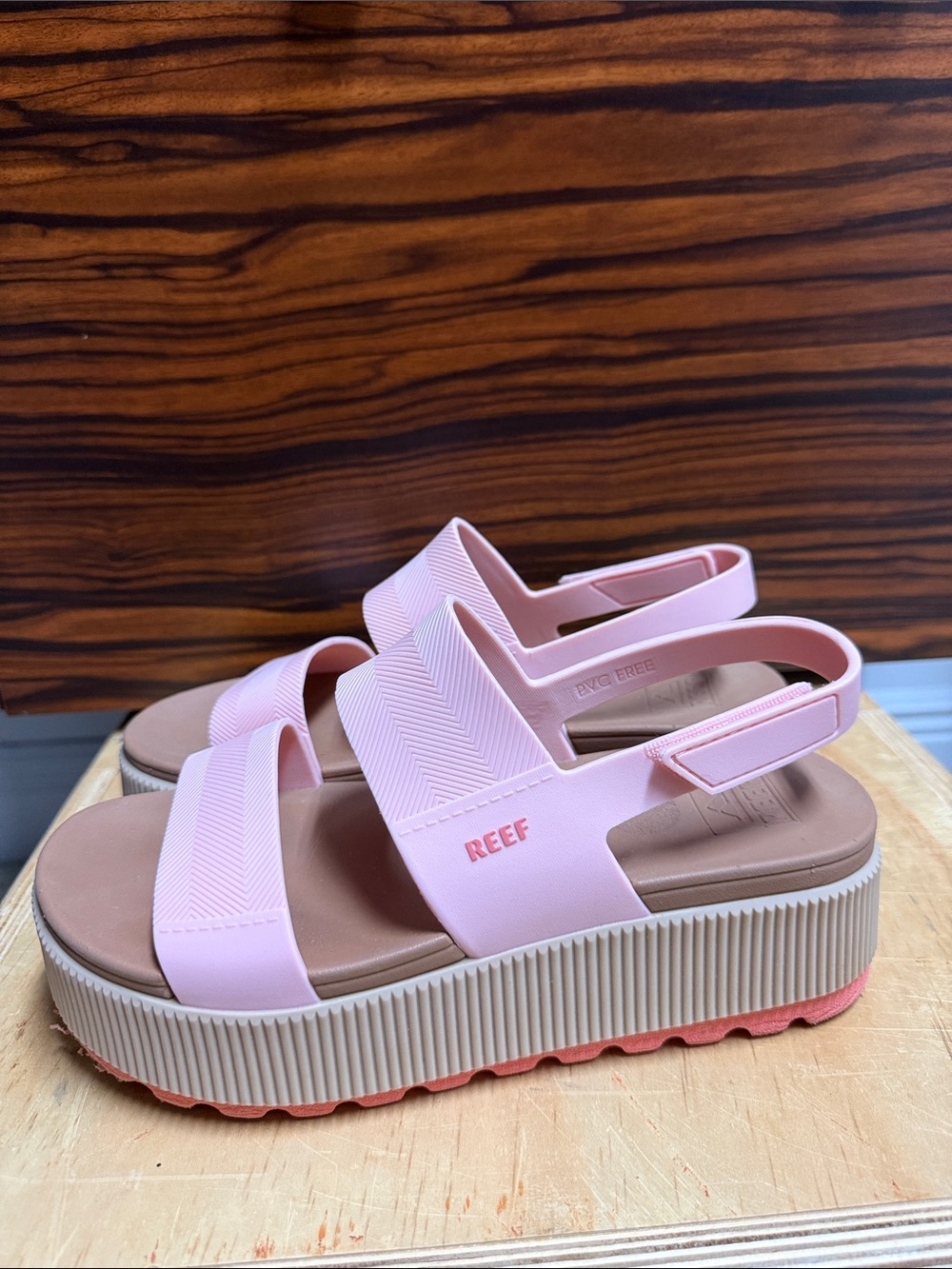 Reef Women's Pink Platform Slingback Sandals with Beige Platform